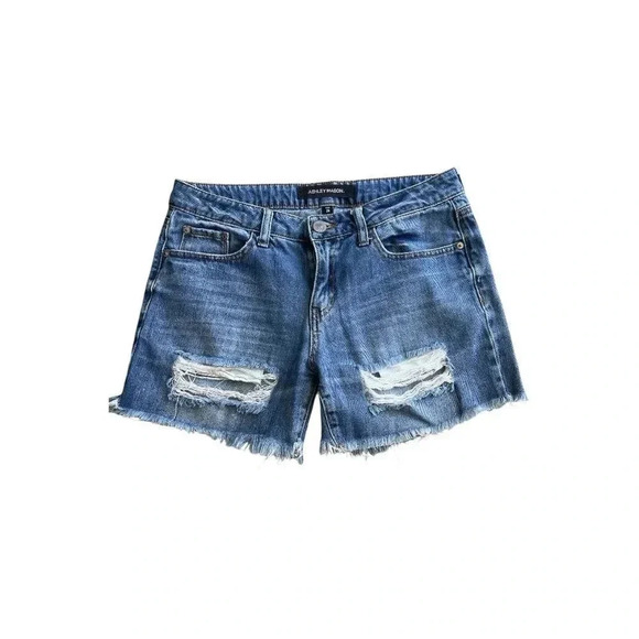 Ashley Mason High-Waisted Raw Hem Denim Shorts Medium Wash Sz 27 - Picture 1 of 10